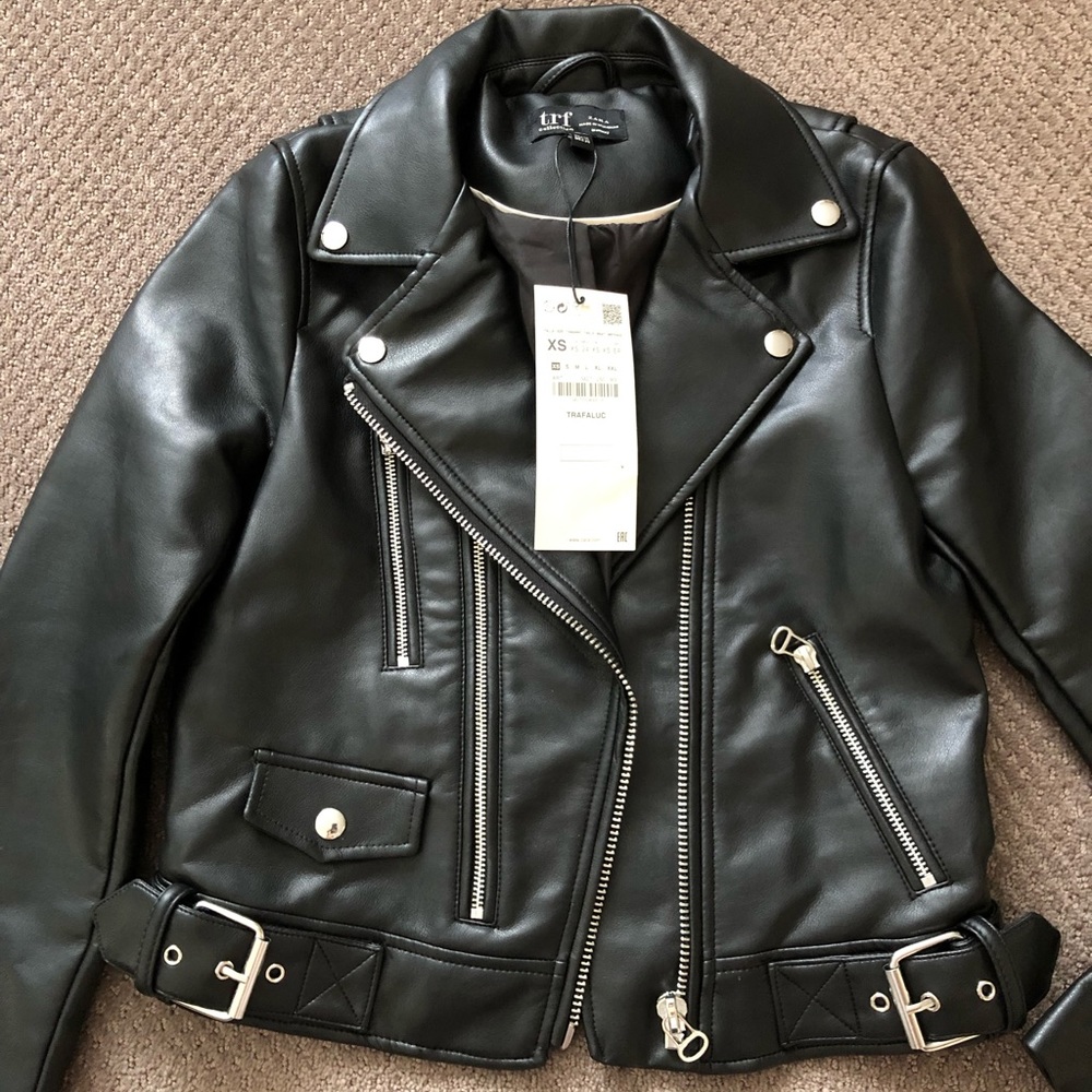 Zara Faux Black Leather Jacket Biker